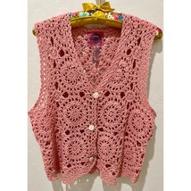 Vintage Cottage Core Boho Chic Rose Colored Crocheted Vest Cambridge Country - £19.54 GBP