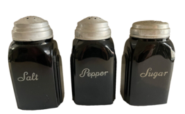 Salt Pepper Sugar Shakers 3 McKee Black Roman Arch Black with Lids 4.5 Inch Vtg - £59.39 GBP