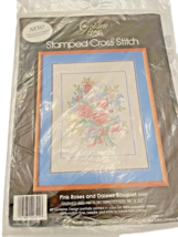 Cross Stitch Pattern Kit Golden Bee Stamped Pink Roses &amp; Daisies 20301 1986 Vtg - £11.06 GBP