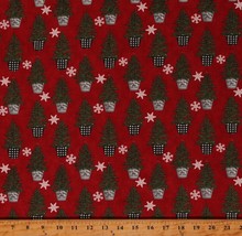 Cotton Pine Trees Snowflakes Snow Christmas Red Fabric Print by Yard D501.81 - £12.95 GBP