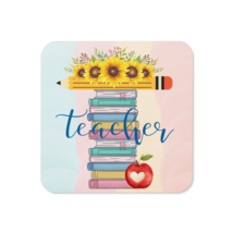 Cork-back coaster | T is for Teacher Floral Pencil Books Apple - $10.99