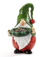 Gnome Bird Feeder Statue Leaf Shaped Bowl Green 14&quot; High Garden Wild Bir... - £77.67 GBP