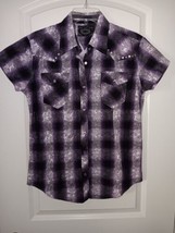Cowgirl Hardware Women&#39;s M Short Sleeve Purple Plaid Pearl Snap Shirt Be... - £14.57 GBP