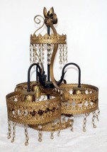 Intricate Vintage Antique Stamped Metal Lace Tiered Chandelier w/ Crystal Prisms - £4,065.57 GBP