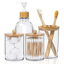 4Pcs Boho Bathroom Decor, Bamboo Bathroom Container Accessories Set, Soap Dispen - £22.35 GBP