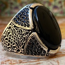 othmani style 925 sterling Silver mens ring Natural Agate Aqeeq عقيق خاتم - £67.26 GBP