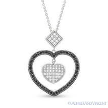 Heart Charm Micro-Pave CZ Crystal Necklace Pendant 925 Sterling Silver w Rhodium - £46.55 GBP+