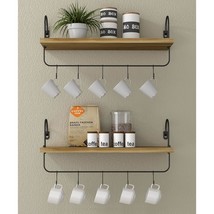 Floating Shelves With Hooks, Set Of 2 Rustic Wall Mounted Wooden Decorative Stor - £39.48 GBP