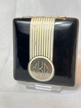 Art Deco Royale Compact Black Enamel Single Vanity Mirrored Powder Box USA - $59.35