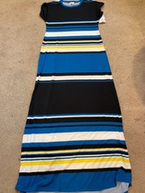 NWT Lularoe Maria S Black White &amp; Blue Striped Full length Dress GORGEOUS pretty - £22.27 GBP