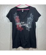 Harley-Davidson Womens Black V Neck Paisley Graphics Print T-Shirt Size ... - $35.57 CAD