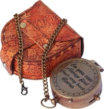 Nautical Maritime Vintage Compass with leather box marine Handmade Brass Sundial - £25.74 GBP