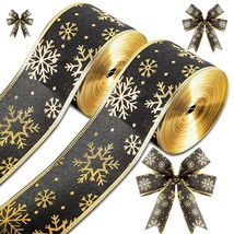 2 Rolls 40 Yards Christmas Snowflake Ribbon 2.5 Inch Christmas Black And Gold Wi - £23.46 GBP