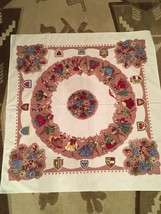 VTG 1950&#39;S Tablecloth 1960&#39;S Floral Family Crests Dancing People ARTEX - £11.47 GBP