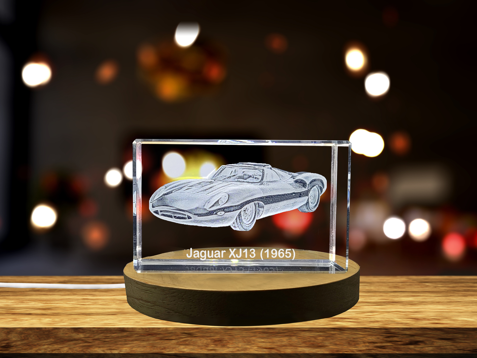 LED Base included | Unbridled Grace: Jaguar XJ13 (1965) - 3D Engraved Crystal