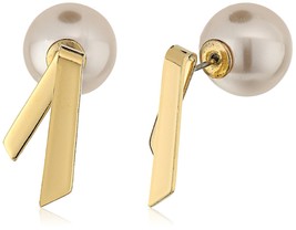 USA Made ECRU metal Reversible Gold Folded “V” Post Earring with Pearl C... - $280.22 MXN