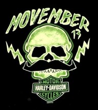 Harley Davidson Tee Shirt Movember 2013 Skull Green Logo Black Size S - £20.18 GBP