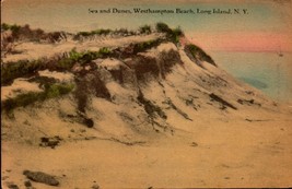 Vintage Hand Colored POSTCARD-SEA &amp; DUNES-WESTHAMPTON Beach, Long Island Ny BK52 - £4.94 GBP