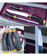 Vintage Robinson Hollow Ground Stainless Antler Stag Carving knife Set USA - $61.41 CAD