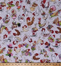 Cotton Fancy Chickens Poultry Animals Bird White Cotton Fabric Print BTY D477.40 - £10.78 GBP