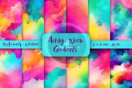 Neon Watercolor Digital Paper Collection - Vibrant Gradients,  - Wallpaper, - £1.59 GBP