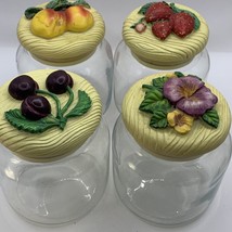 Set of 4 Glass Jars canisters with seal tight lids floral and fruit Matching Set - £14.53 GBP