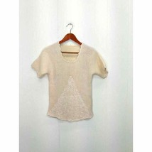 Vintage Womens SM / MED Cream Knit Chevron Block Short Sleeve Pullover S... - $33.85