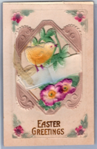 Easter Greetings Mechanical Diecut Chicks Applique Embossed UNP Postcard H27 - £12.76 GBP