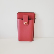 Coach CJ866 Essential Polished Pebbled Leather Phone Wallet Clutch Enamel Red - £70.46 GBP