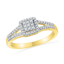 10k Yellow Gold Womens Round Diamond Square Cluster Split-shank Ring 1/4 Cttw - £239.00 GBP