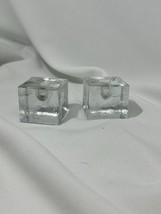 Pair of MCM Glass Ice Cube Candle Holders small candles, 1.25&quot; cubed blo... - $17.00