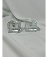 Pair of MCM Glass Ice Cube Candle Holders small candles, 1.25&quot; cubed blo... - $323.12 MXN