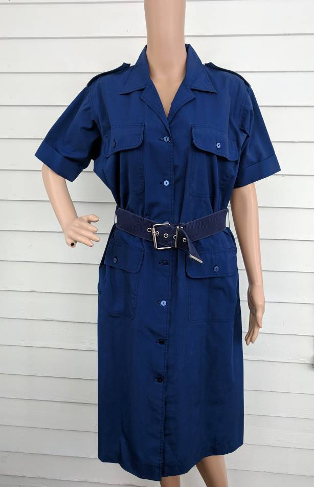 Primary image for 70s Blue Casual Short Sleeve Dress M 10 Vintage
