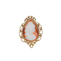 14k Yellow Gold Large Oval Cameo Portrait Pendant Brooch - £343.37 GBP
