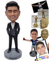Personalized Bobblehead Nice looking groomsman wearing a cool bowtie with hands  - £71.97 GBP