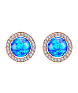 Blue Opal &amp; Cubic Zirconia Round Halo Stud Earrings - £12.67 GBP