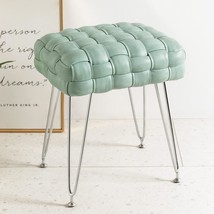 Leather Vanity Stool, Upholstered Makeup Bench, Rectangle Foot, Mint Green. - £61.32 GBP