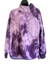 Green Tea Pullover Fleece Top Small Womens Purple Tie Dye Long Sleeve Mock Neck - £19.37 GBP