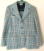 vintage 70&#39;s blazer size S women blue &amp; white plaid Bleyle button-close pockets - £11.81 GBP