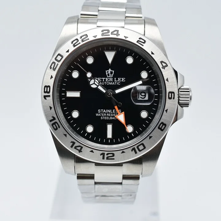 2022 PETER LEE 42MM Stainless Steel Mechanical Automatic Men Watch Auto Date GMT - £155.57 GBP
