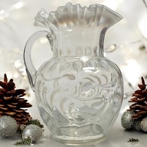 Antique Fenton Art Glass White Opalescent Pitcher Buttons Braids Ruffled... - $150.00