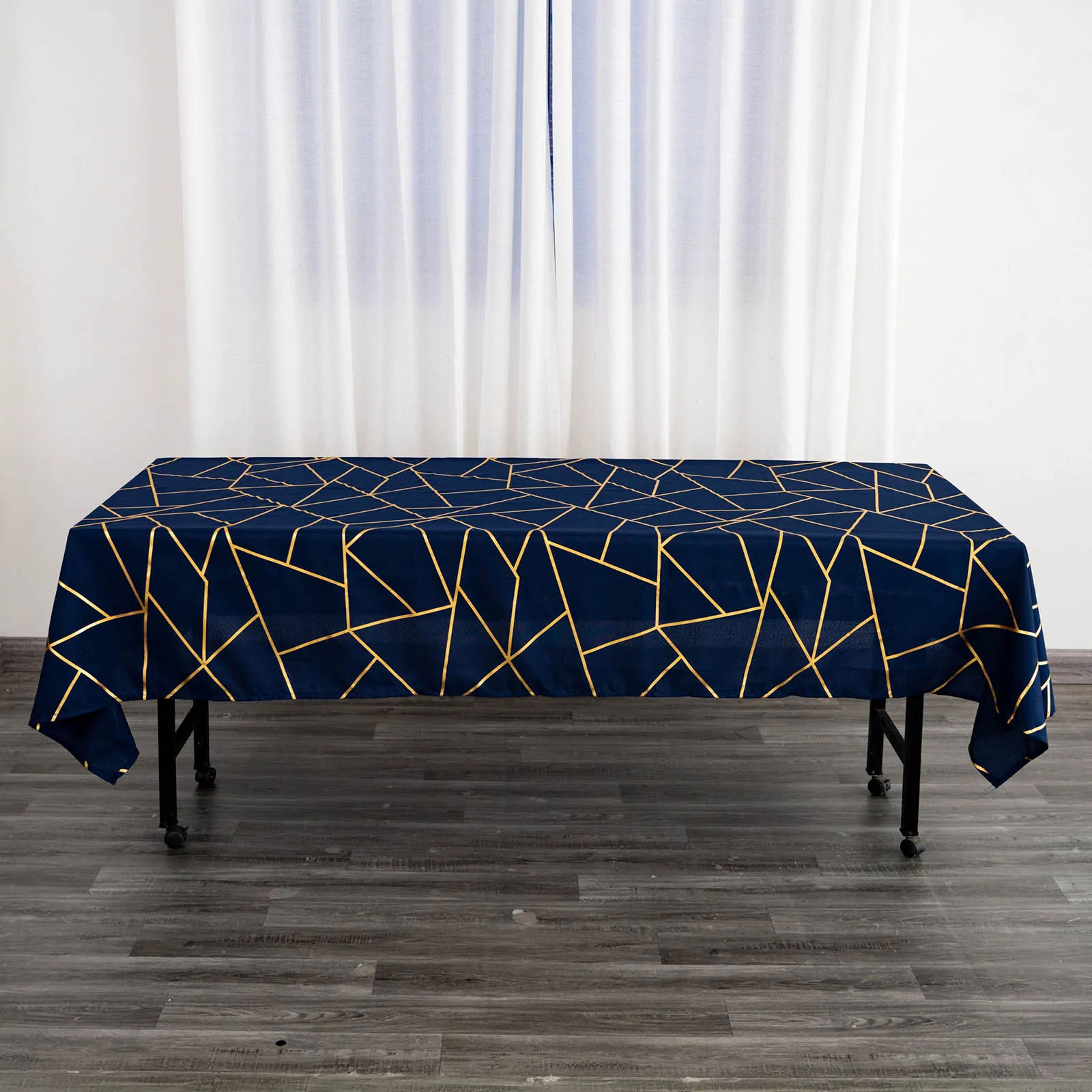 Navy Blue - 60&quot;X102&quot; Tablecloth Polyester Rectangular Gold Foil Geometric - £23.63 GBP