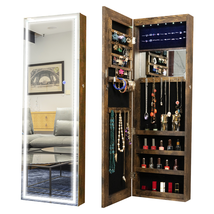 LED Jewelry Cabinet Armoire Mirror Wall Door Mounted - $152.99