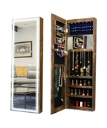 LED Jewelry Cabinet Armoire Mirror Wall Door Mounted - $152.99