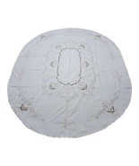 Vintage cutout Roses LACE embroidered Oval 83” X 66” TABLECLOTH + 6 Napk... - £58.81 GBP