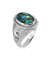 Sterling Silver Cash Money Dollar Sign Blue Copper Turquoise Statement Ring - $123.46 CAD