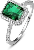 3 Ct Emerald Cut Emerald Solitaire Engagement Wedding Ring 14k White Gold Finish - £70.78 GBP