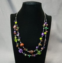 Multicolor Glass Beads &amp; Semi Precious Stones 2-Strand Beaded Necklace 17~20&quot; - £14.24 GBP