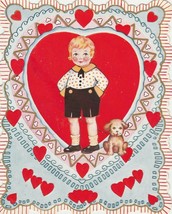 Vintage Valentine Card Boy with Dog Girl Picks Flower Petals 1920s - £6.20 GBP