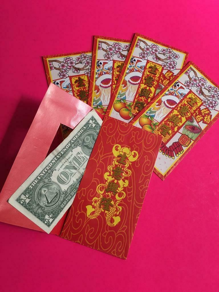 CHINESE LUNAR NEW YEAR WISHES DECO RED POCKET MONEY ENVELOPES INSERT HON... - $3.95